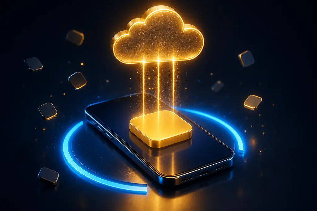 Descarga de la app de Mercado Casino desde la nube hacia la pantalla de un celular